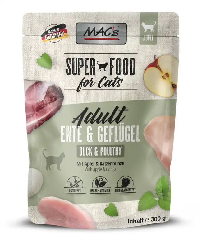 MAC´s CAT Ente & Geflügel Pouchbeutel 300 Gramm Katzennassfutter Abverkauf