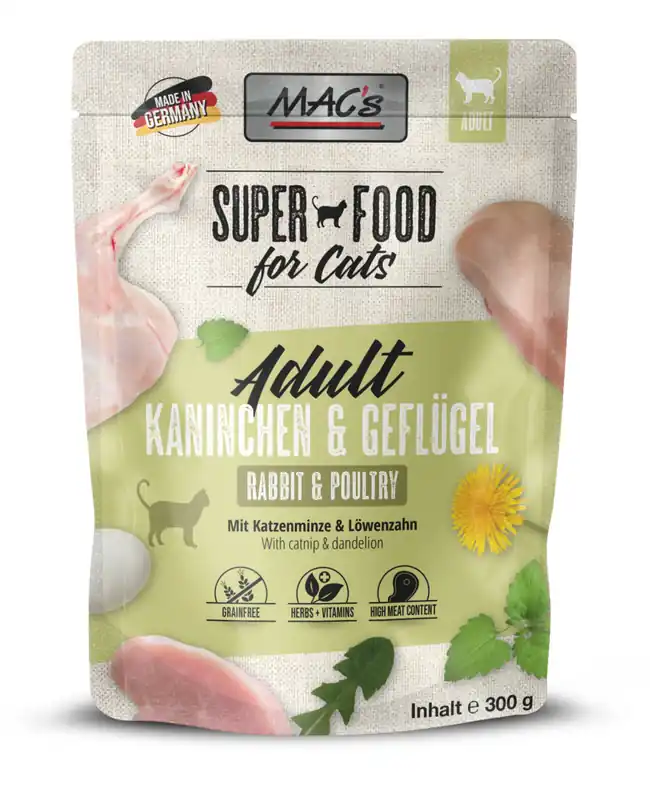 Expressversand MAC´s CAT Kaninchen & Geflügel Pouchbeutel 300 Gramm Katzennassfutter