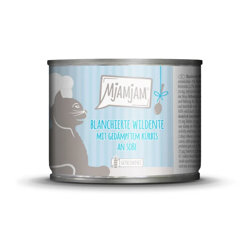 Letzte Chance MJAMJAM blanchierte Wildente mit gedämpften Kürbis an Soße 185g Katzennassfutter
