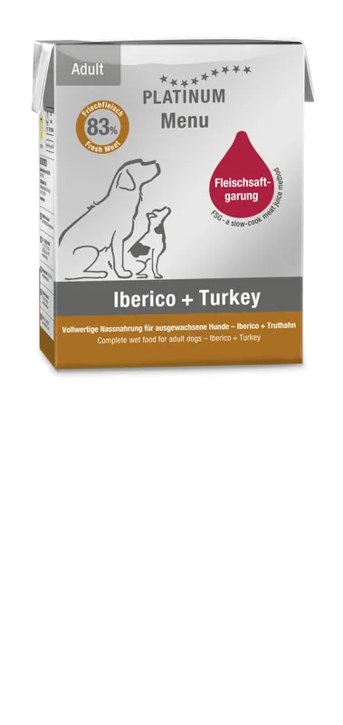 Sparpaket 24 x 375 g Platinum Menü Adult Iberico + Turkey Hunde Nassfutter Garantierte Lieferung