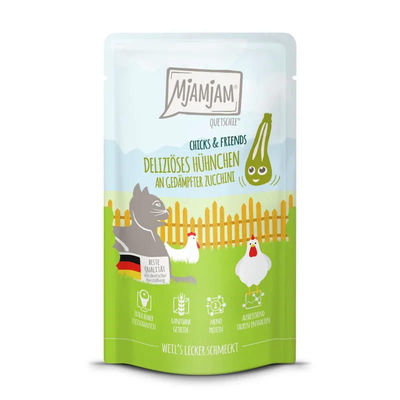 Neuheit MJAMJAM Pouchbeutel Chicks & Friends Hühnchen mit Zucchini 125 g