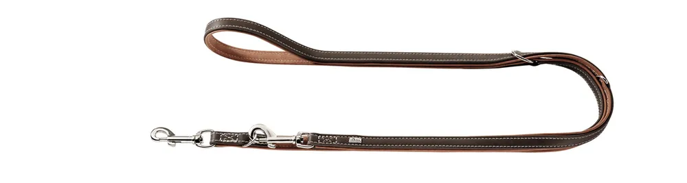 HUNTER Verstellbare Führleine Porto 20/200 Leder dunkelbraun/cognac Neue Kollektion