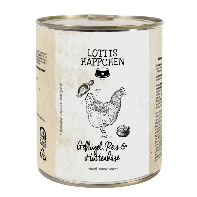 Mega-Angebot LOTTIS HÄPPCHEN Geflügel, Reis & Hüttenkäse 800 g