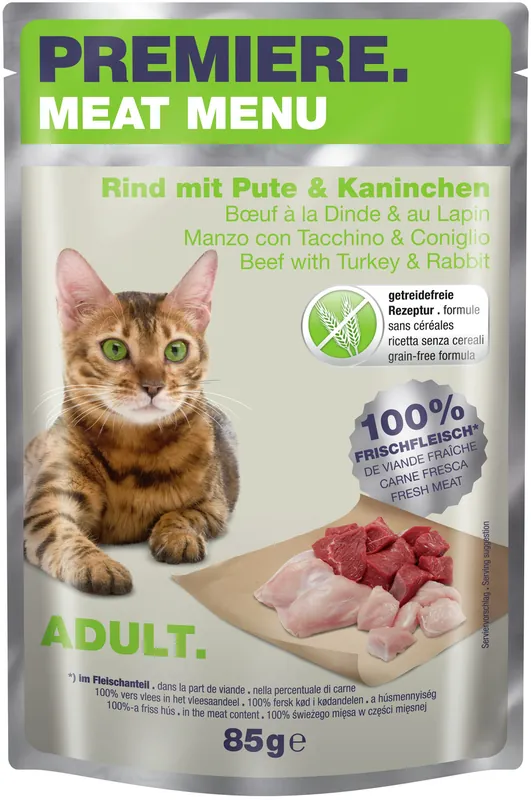 Geprüft PREMIERE Meat Menu Adult Pute und Kaninchen 85 g