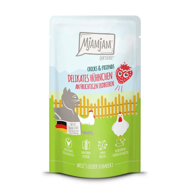 MJAMJAM Pouchbeutel Chicks & Friends Hühnchen mit Erdbeere 125 g Sichere Zahlung