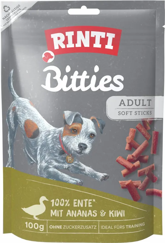 Sparpaket 2 x 100 g Rinti Bitties Weiche Entenstückchen mit Ananas & Kiwi Hunde Snack Sonderangebot