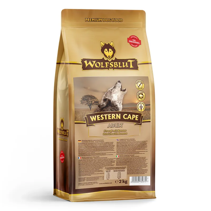 WOLFSBLUT Western Cape Strauß mit Banane 2 Kilogramm Hundetrockenfutter Must-Have